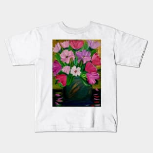 a lovely color combination in this bouquet of flowers in a metallic copper and gold vase Kids T-Shirt